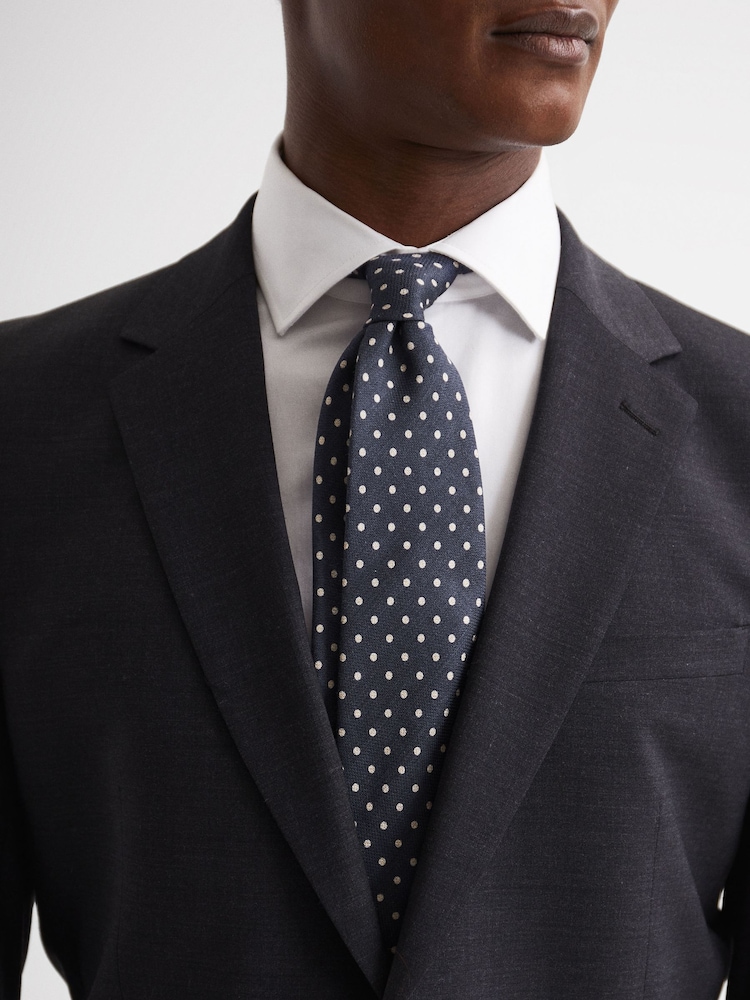 Reiss Airforce Blue Mars Silk Polka Dot Tie - Image 3 of 5