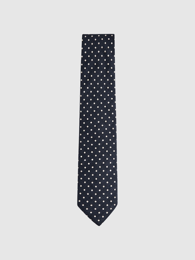 Reiss Airforce Blue Mars Silk Polka Dot Tie - Image 4 of 5