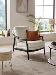 Casual Boucle Oyster Natural Flinton Wooden Black Leg Accent Chair - Image 1 of 8