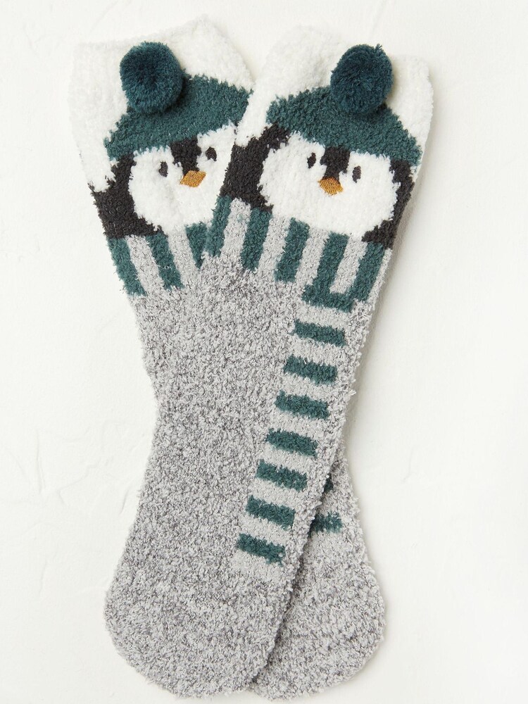 FatFace Green Fluffy Penguin Socks - Image 1 of 3