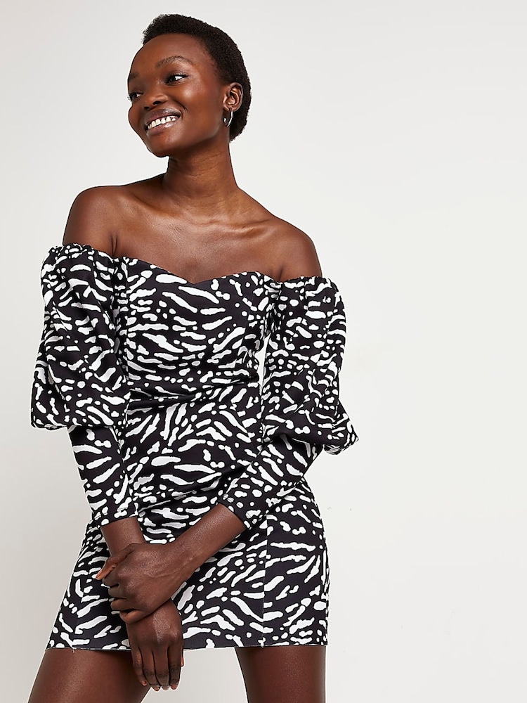 River Island Black Bardot Scuba Dress - Image 1 of 4