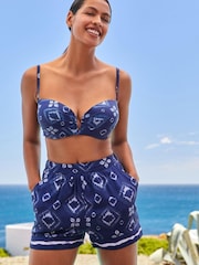 Navy Blue Aztec Elasticated Pull On Shorts - Image 1 of 5