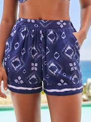 Navy Blue Aztec Elasticated Pull On Shorts - Image 2 of 5