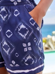 Navy Blue Aztec Elasticated Pull On Shorts - Image 4 of 5