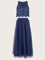 Monsoon Blue Sequin Lace Top and Maxi Tulle Skirt Prom Set - Image 1 of 4