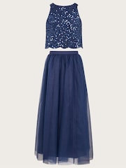 Monsoon Blue Sequin Lace Top and Maxi Tulle Skirt Prom Set - Image 2 of 4