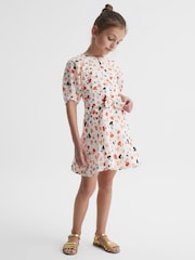 Reiss Ivory Print Freeda 9-12 yrs Heart Print Linen Mini Dress - Image 1 of 6