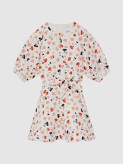 Reiss Ivory Print Freeda 9-12 yrs Heart Print Linen Mini Dress - Image 2 of 6