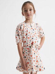 Reiss Ivory Print Freeda 9-12 yrs Heart Print Linen Mini Dress - Image 3 of 6