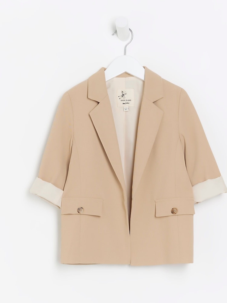 River Island Light Brown Girls Rolled Sleeve Blazer - Image 1 of 4