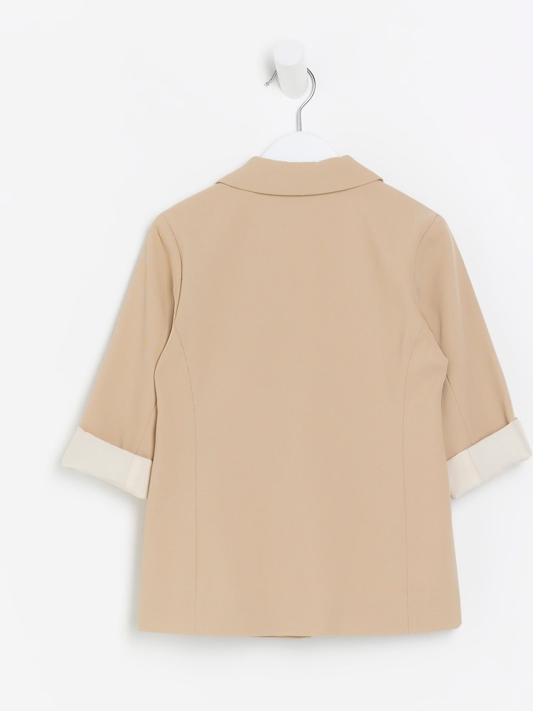 River Island Light Brown Girls Rolled Sleeve Blazer - Image 2 of 4