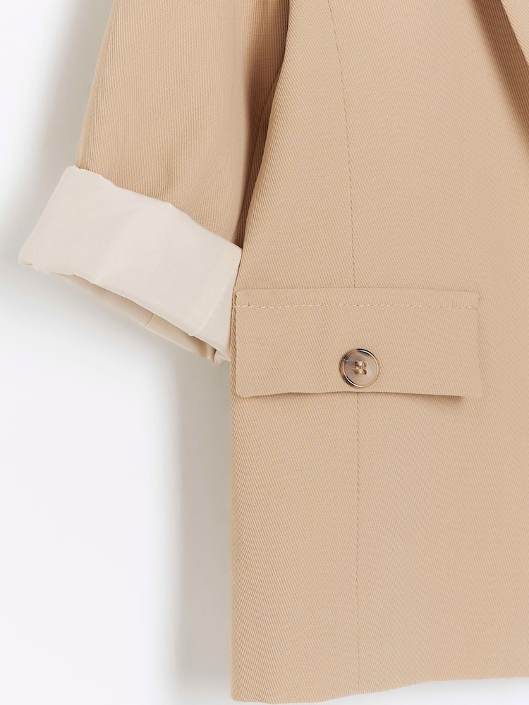 River Island Light Brown Girls Rolled Sleeve Blazer - Image 4 of 4