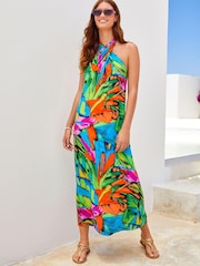 Green/Blue Halterneck Midi Coverup Summer Dress - Image 1 of 6