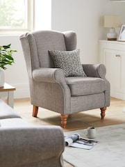 Woven Chenille Light Grey Sherlock Highback Armchair - Image 1 of 9