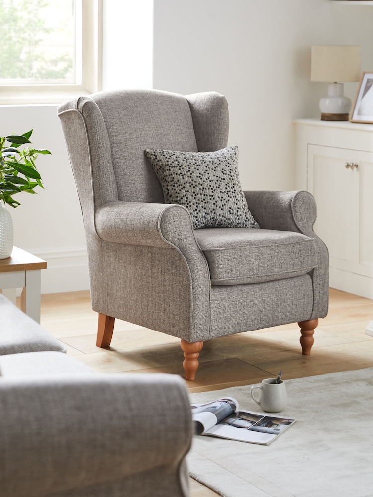 Woven Chenille Light Grey Sherlock Highback Armchair - Image 1 of 9