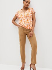Pink Ditsy Oranges V-Neck Cotton Bubble Hem Top - Image 2 of 5