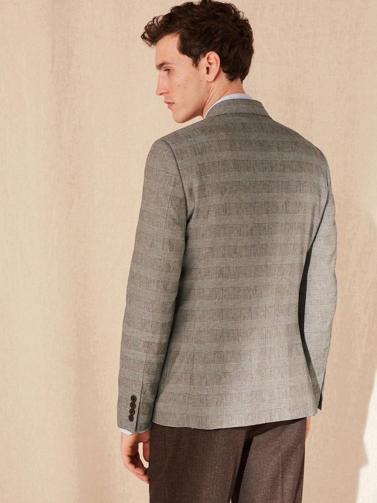 Taupe Brown Double Breasted Slim Nova Fides Check Blazer - Image 2 of 13 Taupe Brown Double Breasted Slim Nova Fides Check Blazer - Image 2 of 13