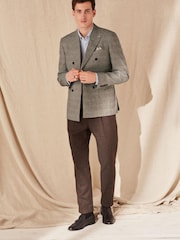 Taupe Brown Double Breasted Slim Nova Fides Check Blazer - Image 4 of 13