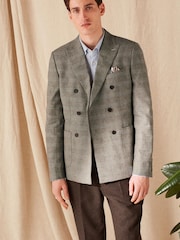 Taupe Brown Double Breasted Slim Nova Fides Check Blazer - Image 5 of 13
