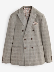Taupe Brown Double Breasted Slim Nova Fides Check Blazer - Image 8 of 13