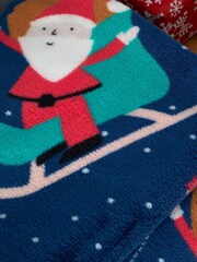 Catherine Lansfield Blue Santa's Christmas Wonderland Warm And Cosy Fleece Throw - Image 2 of 4
