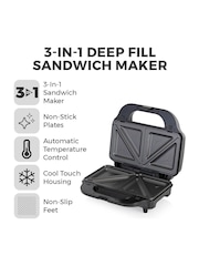 Tower Silver 3-in-1 Deep Fill Sandwich Maker - Image 2 of 8