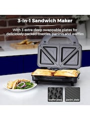 Tower Silver 3-in-1 Deep Fill Sandwich Maker - Image 3 of 8