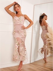 Chi Chi London Pink Peplum Embroidered Lace Bodycon Dress - Image 1 of 1