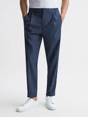 Reiss Steel Blue Brighton Relaxed Drawstring Trousers with Turn-Ups - Image 1 of 6
