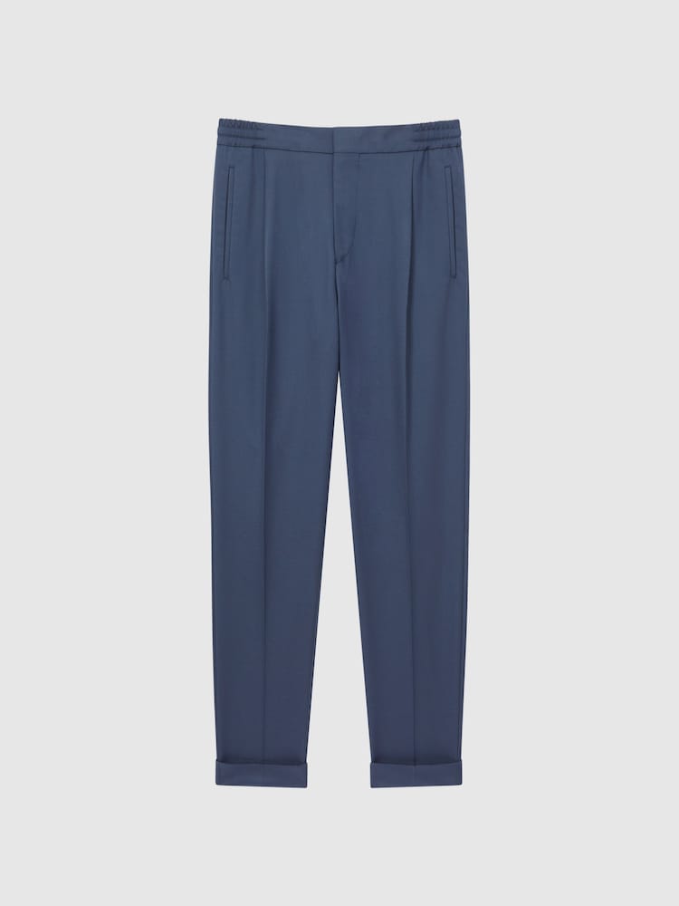 Reiss Steel Blue Brighton Relaxed Drawstring Trousers with Turn-Ups - Image 2 of 6