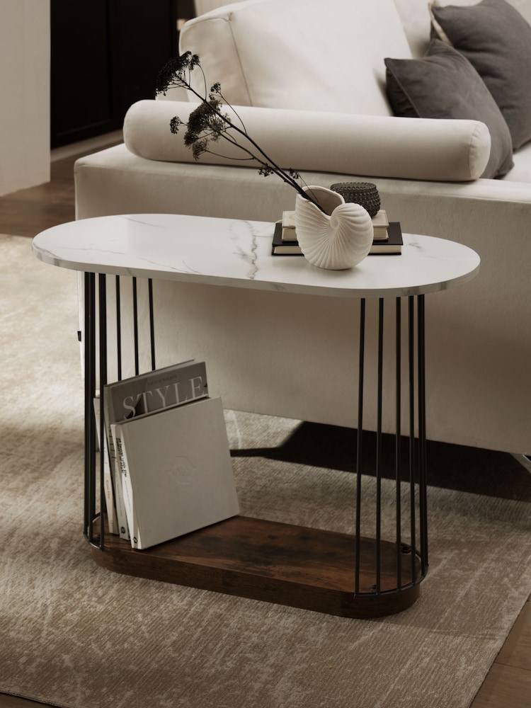 Grey Linear Marble Effect Sofa Side Table - Image 1 of 6