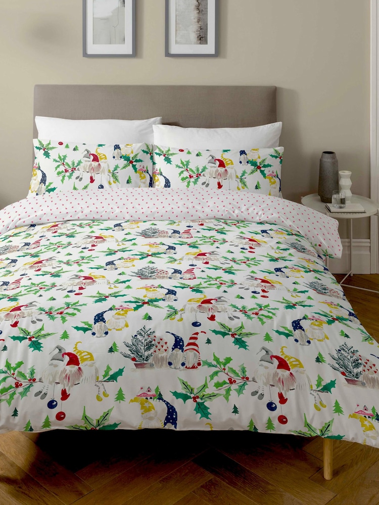 Copenhagen Home White Christmas Gonks Duvet Cover and Pillowcase Set - Image 1 of 2