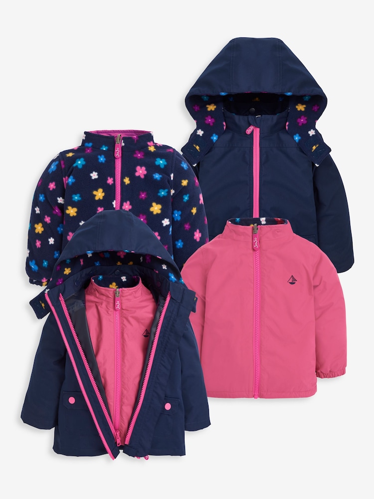JoJo Maman Bébé Pink Blossom 4-in-1 Waterproof Polarfleece Jacket - Image 1 of 10