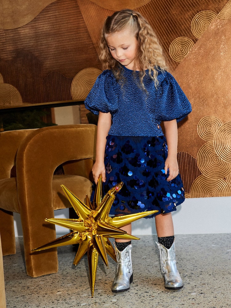 Angel & Rocket Blue Ellie Sequin Skirt - Image 2 of 8 Angel & Rocket Blue Ellie Sequin Skirt - Image 2 of 8