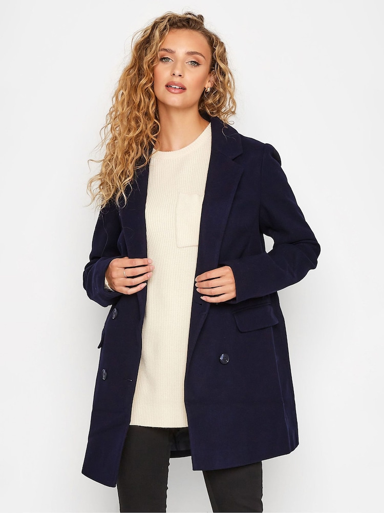 Long Tall Sally Blue Double Breasted Brushed Blazer - Image 1 of 4