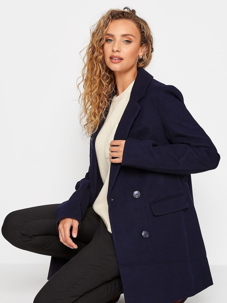 Long Tall Sally Blue Double Breasted Brushed Blazer - Image 4 of 4