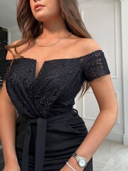 Girl In Mind Black Aveline Off Shoulder 2-in-1 Lace Wide Leg Jumpsuit - Image 4 of 4