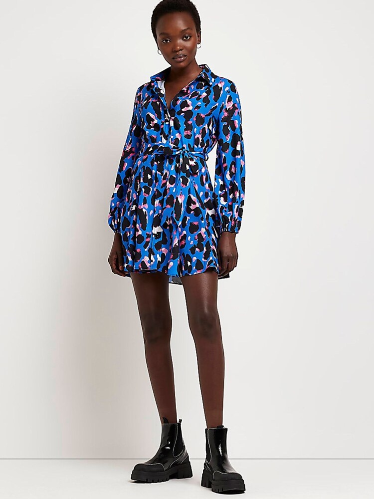 River Island Blue Godet Shirt Dress - Image 1 of 1