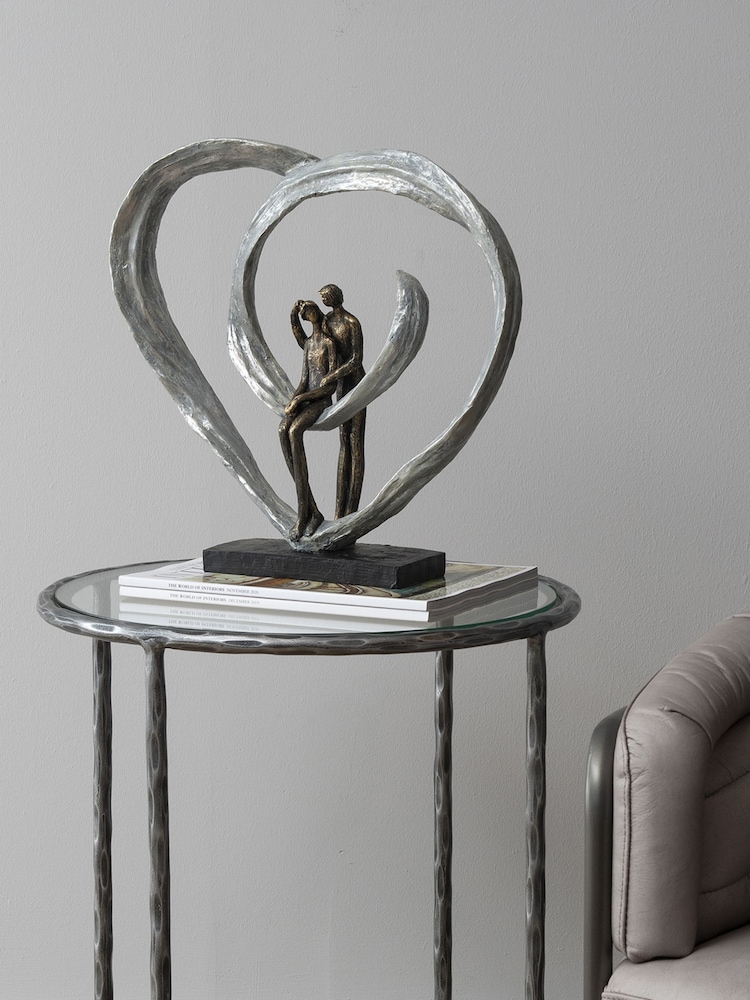 Libra Bronze Couple In Love Sculpture In Ornaments Circular Heart - Image 1 of 4