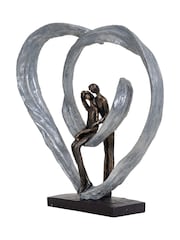 Libra Bronze Couple In Love Sculpture In Ornaments Circular Heart - Image 3 of 4