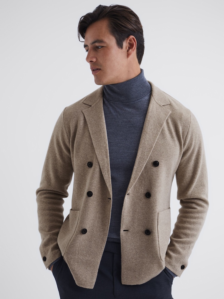 Reiss Chinchilla Marko Double Breasted Knitted Cashmere Blazer - Image 1 of 7