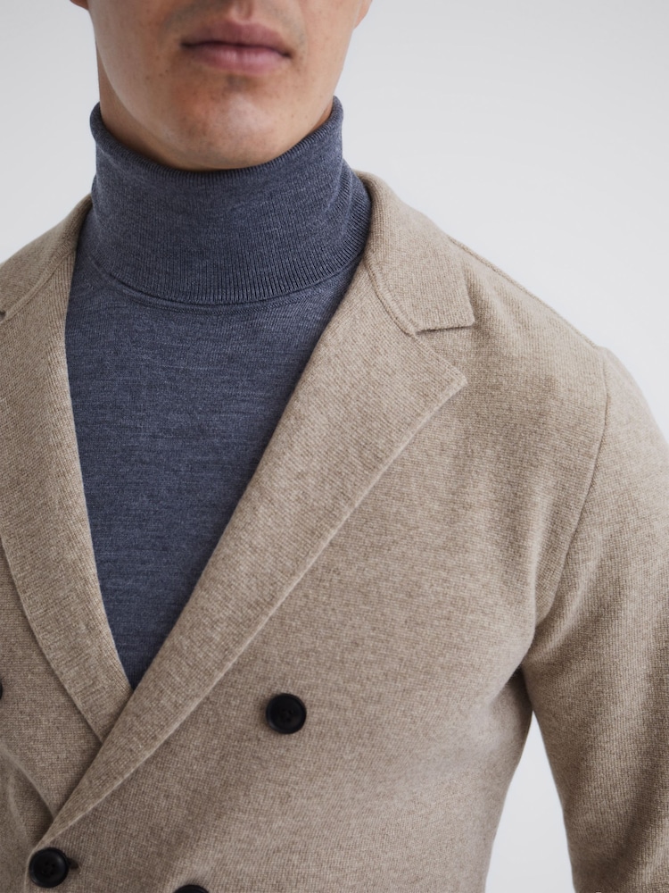 Reiss Chinchilla Marko Double Breasted Knitted Cashmere Blazer - Image 7 of 7