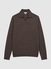 Reiss Mouse Melange Milburn Merino Wool Open Collar Polo Shirt - Image 2 of 6