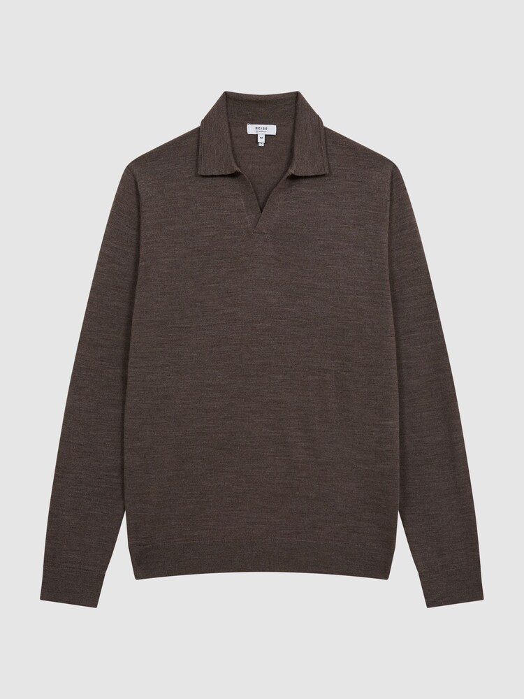 Reiss Mouse Melange Milburn Merino Wool Open Collar Polo Shirt - Image 2 of 6 Reiss Mouse Melange Milburn Merino Wool Open Collar Polo Shirt - Image 2 of 6