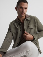 Reiss Mouse Melange Milburn Merino Wool Open Collar Polo Shirt - Image 4 of 6