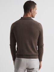 Reiss Mouse Melange Milburn Merino Wool Open Collar Polo Shirt - Image 5 of 6
