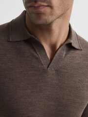 Reiss Mouse Melange Milburn Merino Wool Open Collar Polo Shirt - Image 6 of 6
