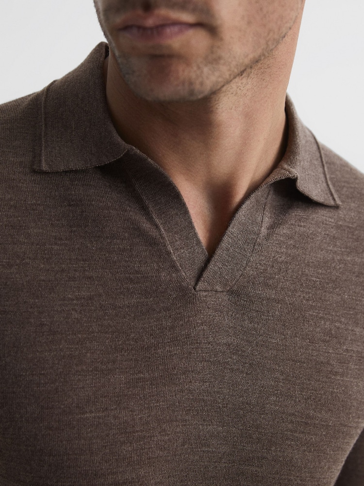 Reiss Mouse Melange Milburn Merino Wool Open Collar Polo Shirt - Image 6 of 6 Reiss Mouse Melange Milburn Merino Wool Open Collar Polo Shirt - Image 6 of 6