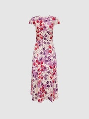 Reiss Pink/Purple Livia Printed Cut Out Back Midi Dress - Image 2 of 6