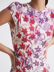 Reiss Pink/Purple Livia Printed Cut Out Back Midi Dress - Image 4 of 6